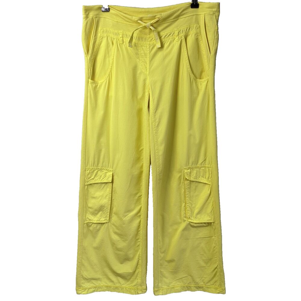 DEHA Women's Yellow Cotton Wide Leg Tie Waist Cargo Pants Sz L Italy